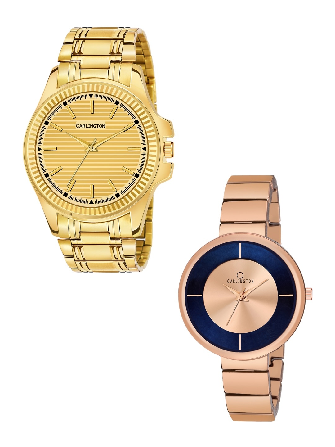 

CARLINGTON Unisex Set of 2 Analogue Watch - Combo CT-6120GG and 114 RoseGold, Gold