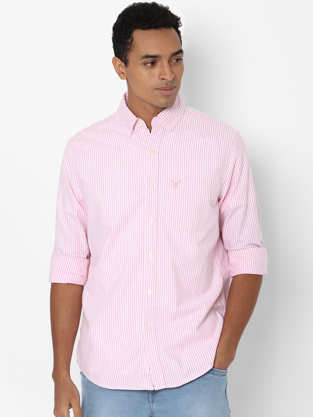 

AMERICAN EAGLE OUTFITTERS Men Pink Slim Fit Striped Casual Shirt