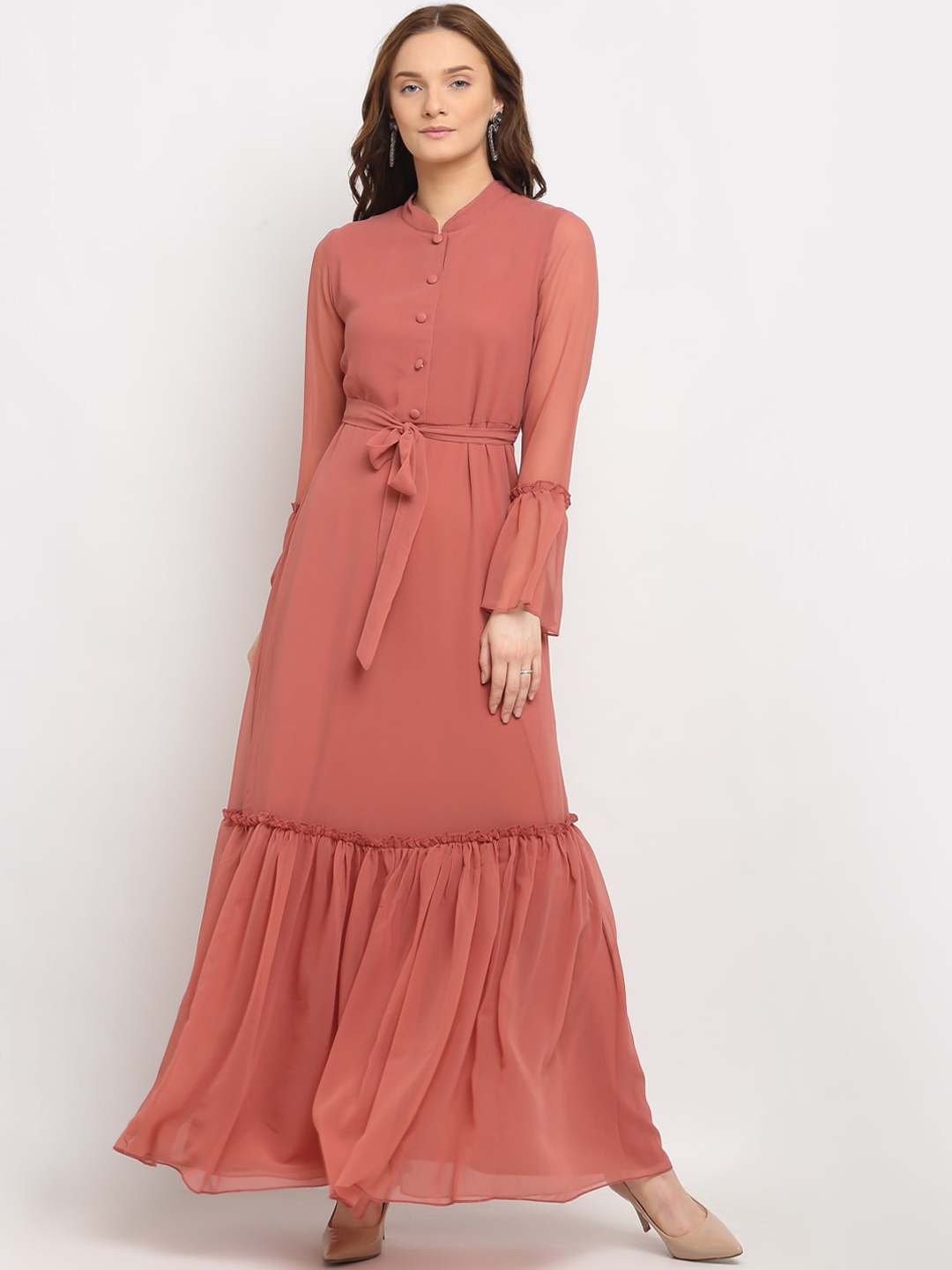 

La Zoire Pink Maxi Dress with Tie Up Details
