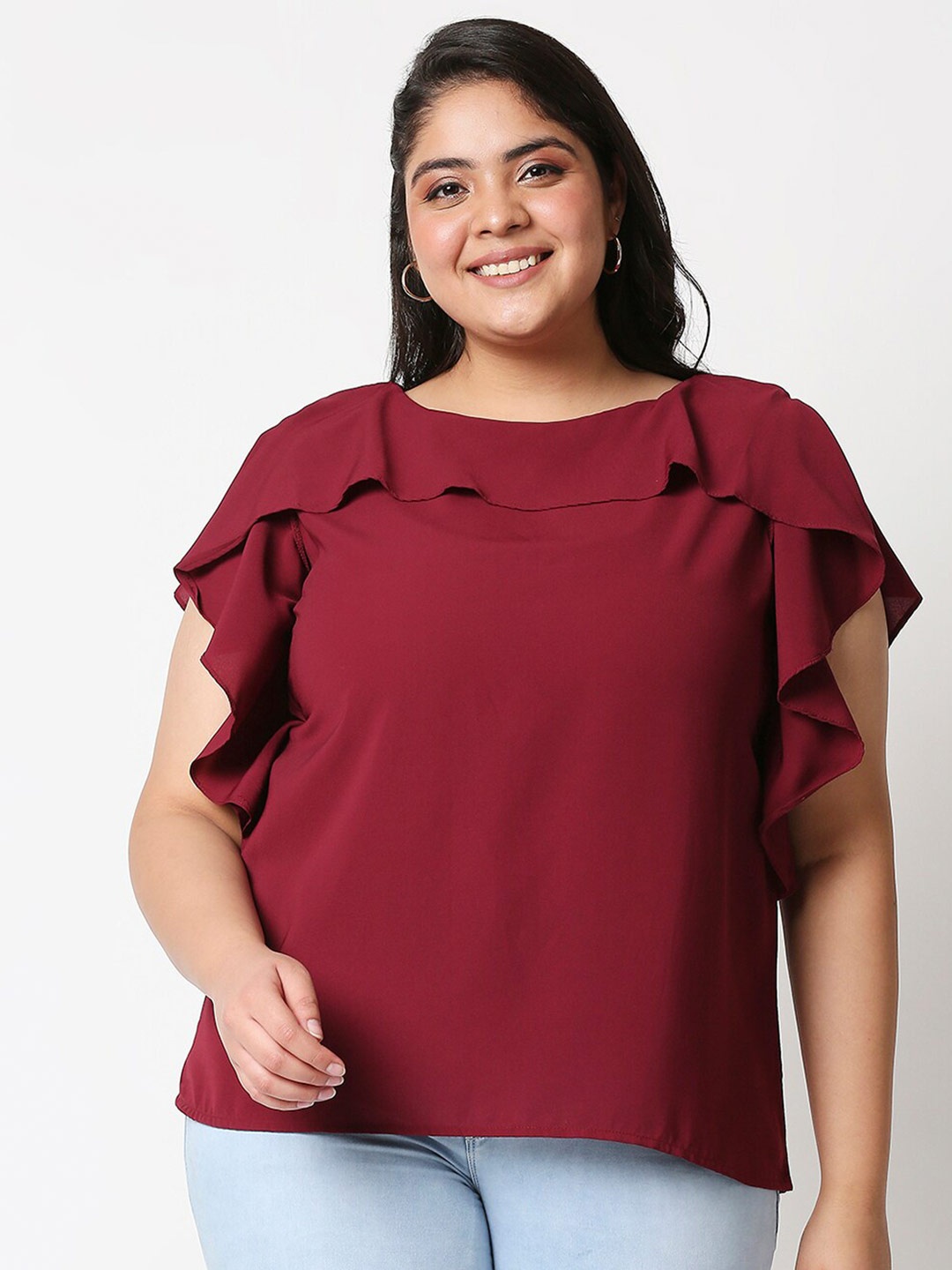 

20Dresses Maroon Ruffles Crepe Top