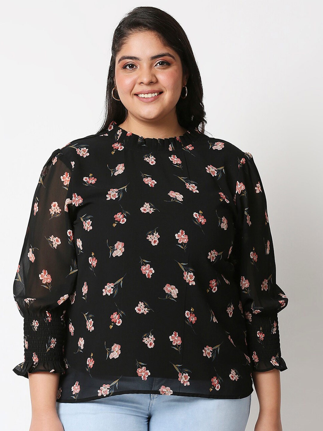 

20Dresses Black & Pink Floral Georgette Printed Top