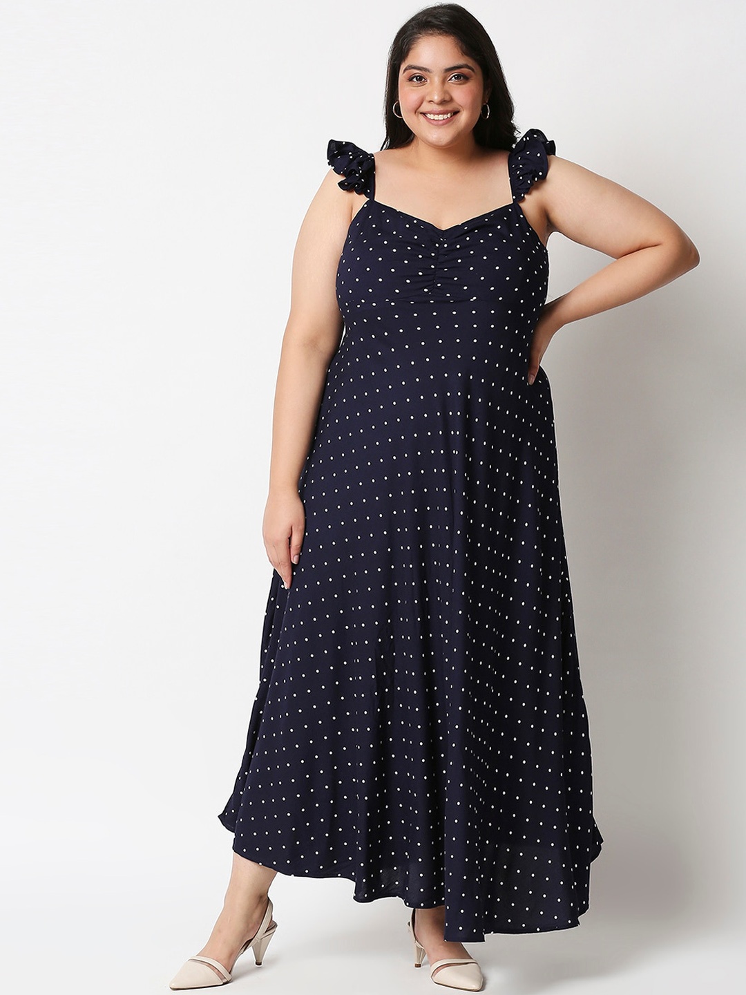 

20Dresses Plus Size Blue & White Polka Dot Printed Maxi Dresses