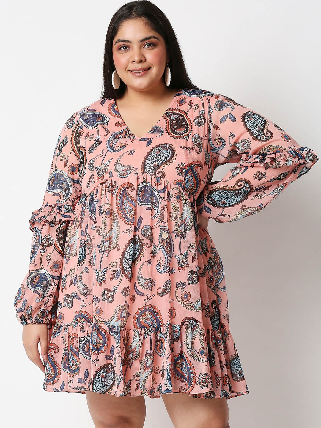 

20Dresses Plus Size Women Pink Ethnic Motifs Chiffon Empire Dresses