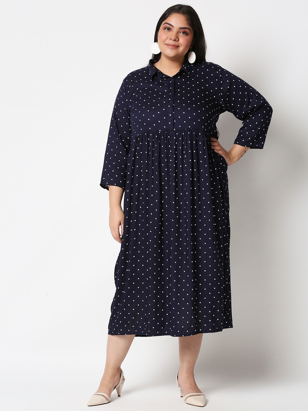 

20Dresses Plus Size Women Blue & White Polka Dot Printed A-Line Midi Dresses