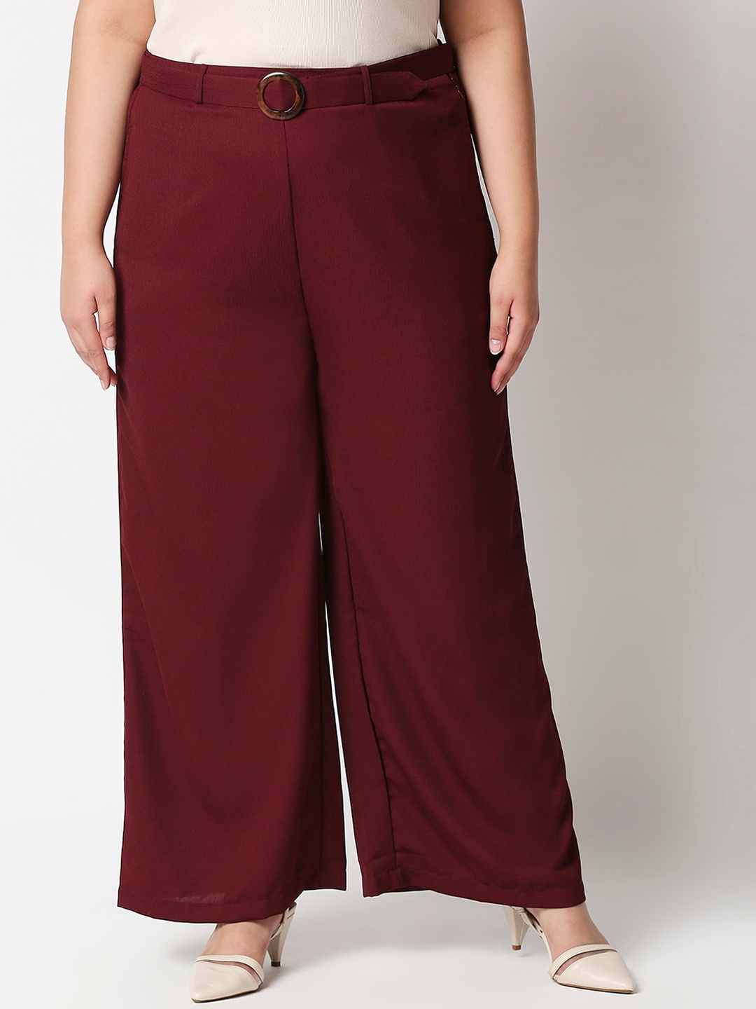 

20Dresses Women Maroon Flared High-Rise Parallel Trousers