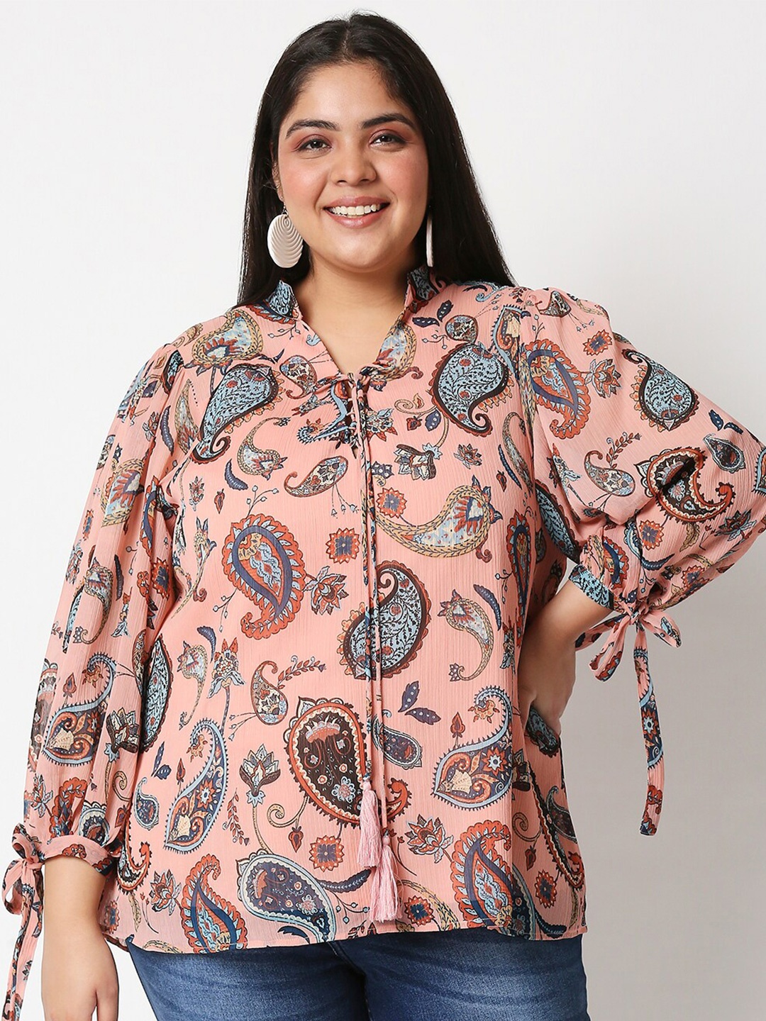 

20Dresses Plus Size Women Pink Tie-Up Neck Chiffon Shirt Style Top
