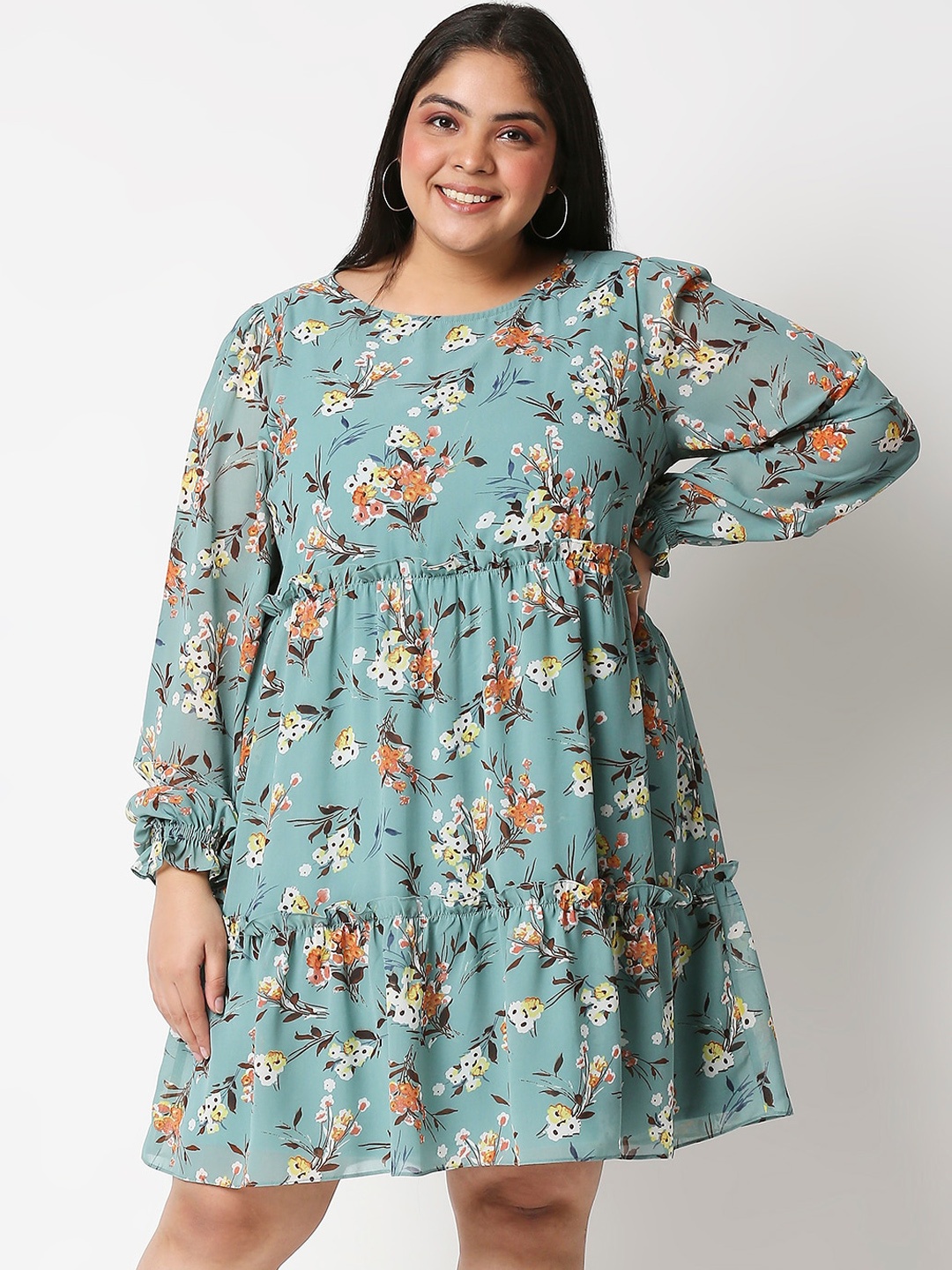 

20Dresses Plus Size Women Green Floral Chiffon Empire Dresses