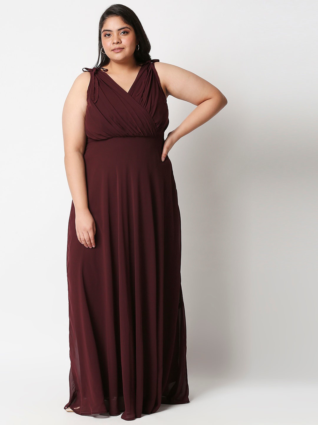 

20Dresses Plus Size Women Maroon Georgette Maxi Dresses