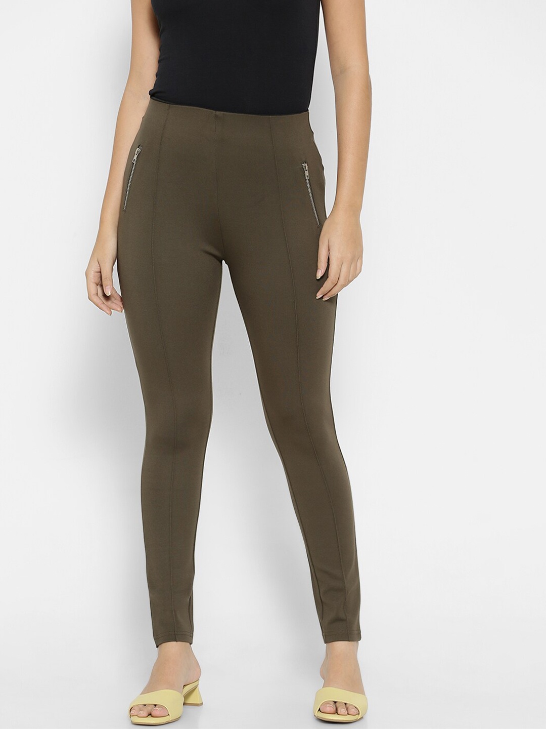 

FOREVER 21 Women Olive-Green Solid Treggings