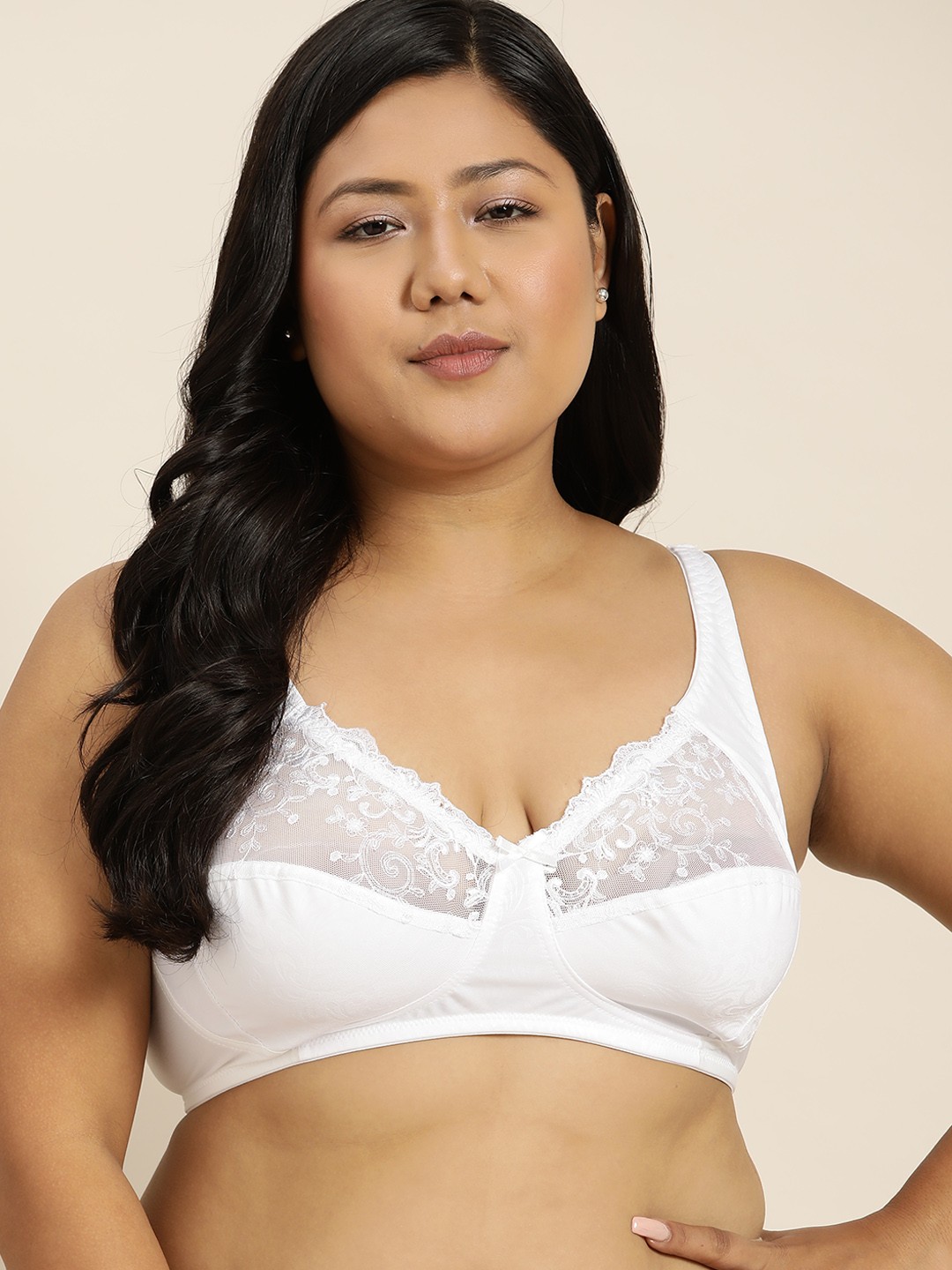 

Sztori Plus Size White Embroidered Detail Everyday Bra