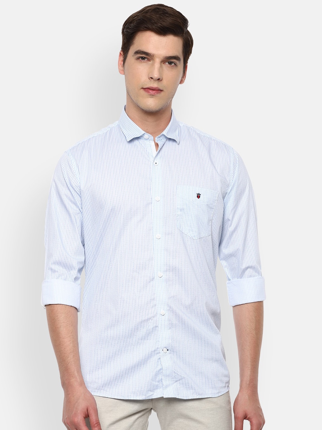 

Louis Philippe Sport Men White & Blue Slim Fit Opaque Striped Cotton Casual Shirt