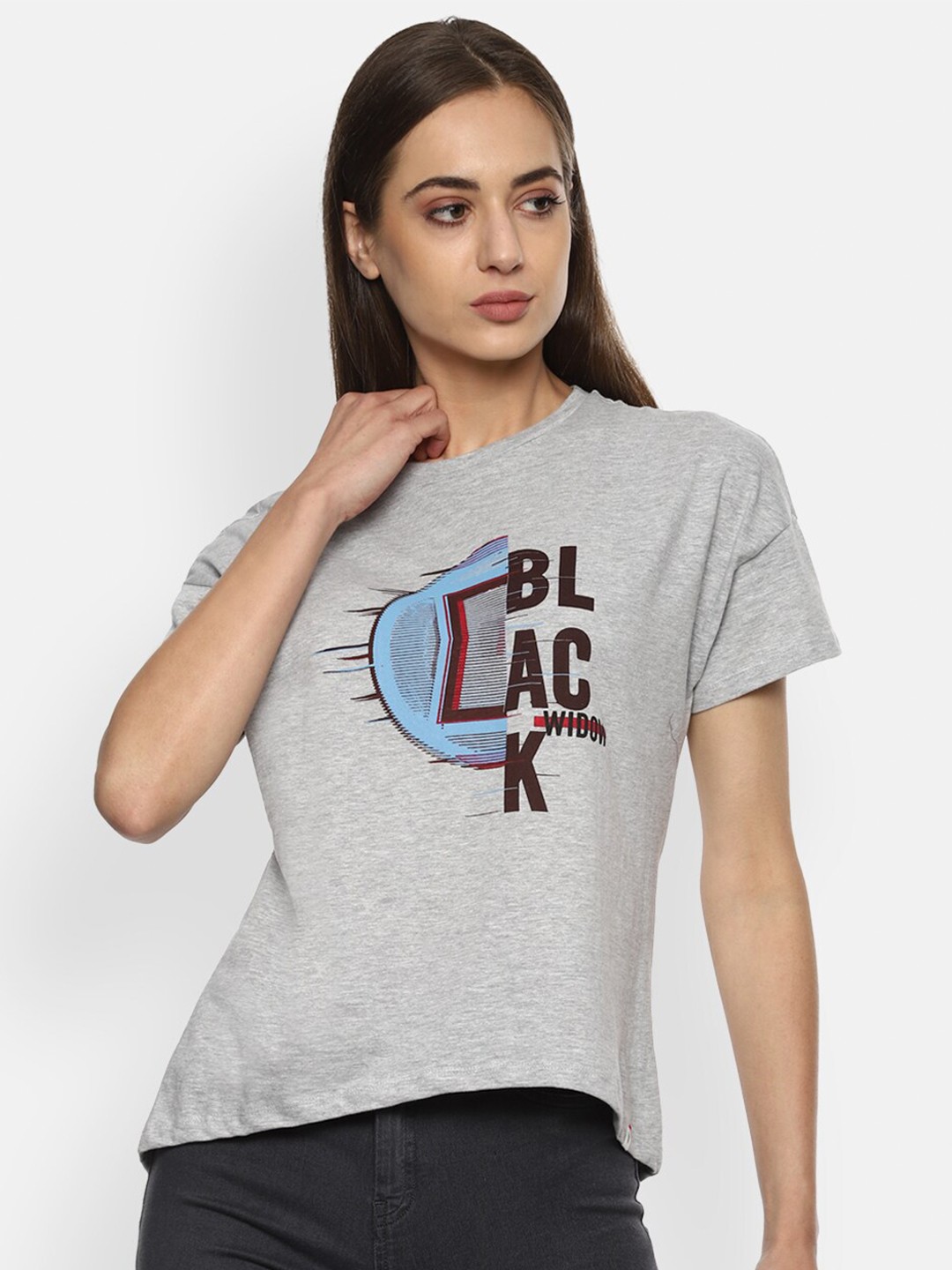 

Van Heusen Woman Grey and Blue Graphic Printed T-shirt