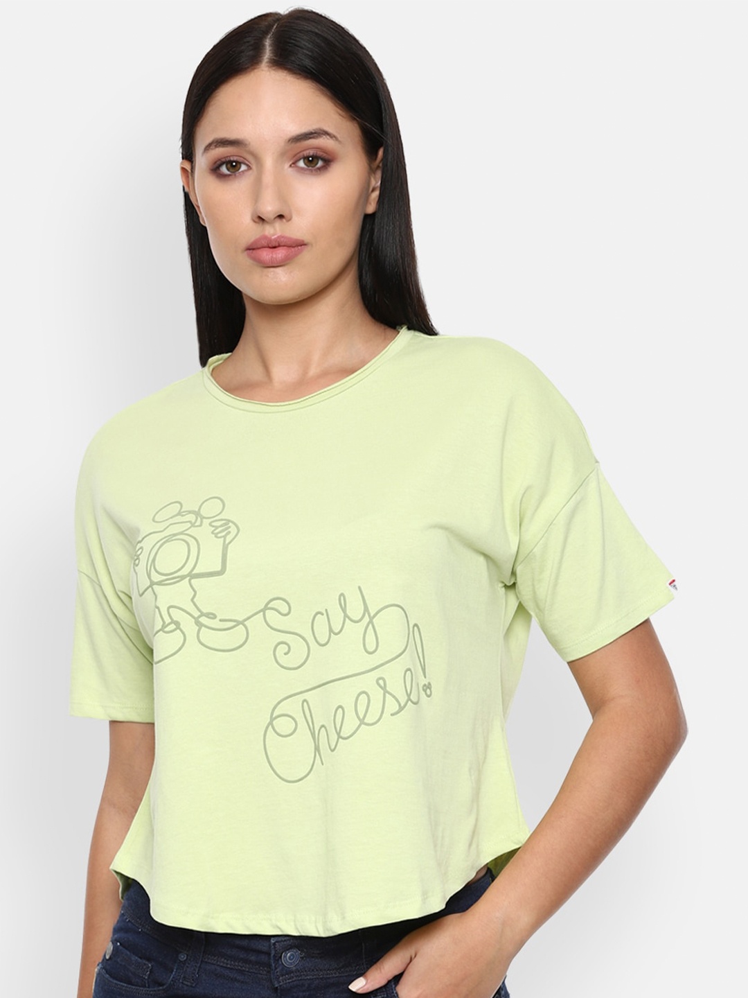 

Van Heusen Woman Green Typography Printed T-shirt