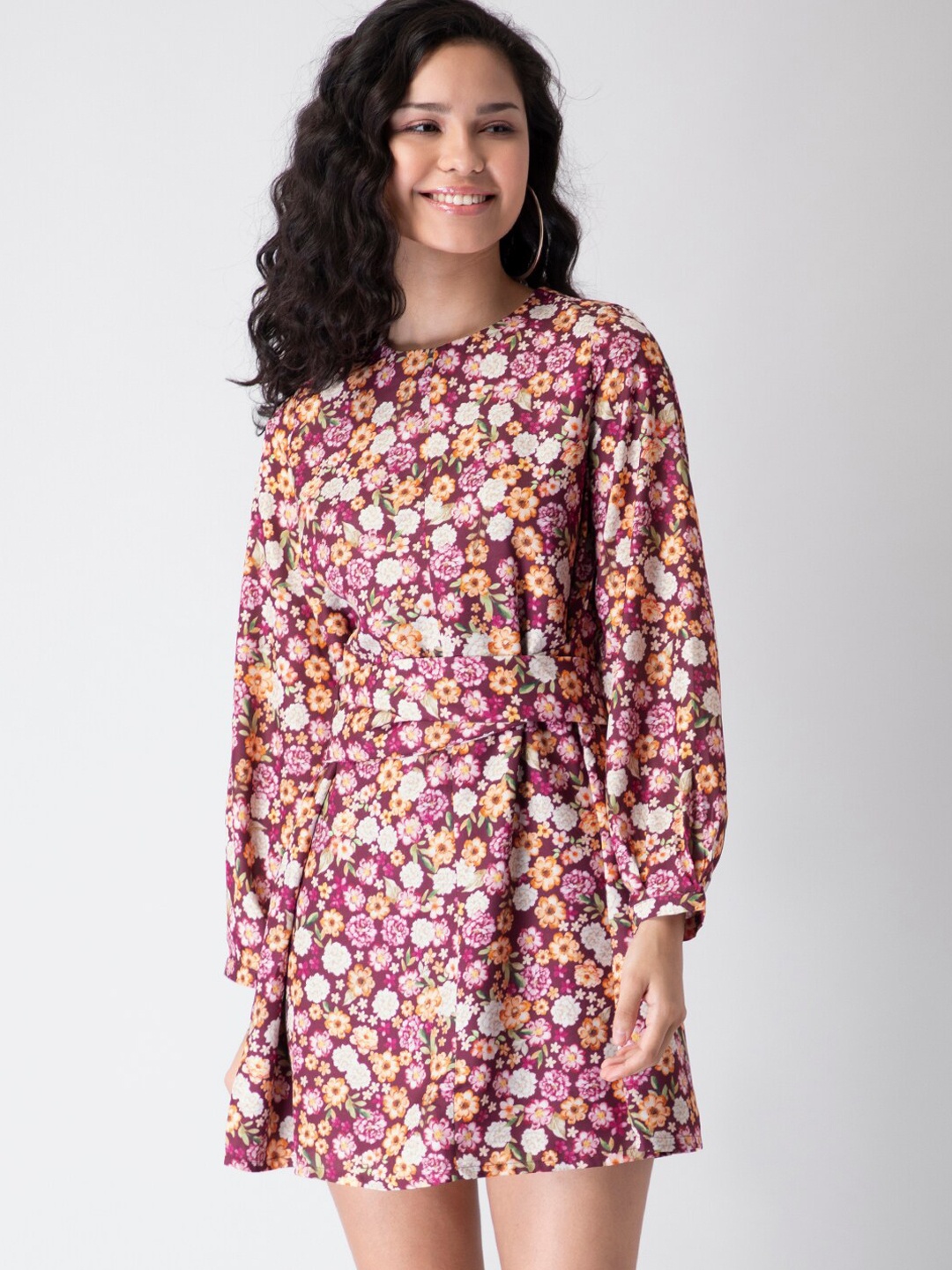 

FabAlley Women Mauve-Coloured Floral Georgette A-Line Dress