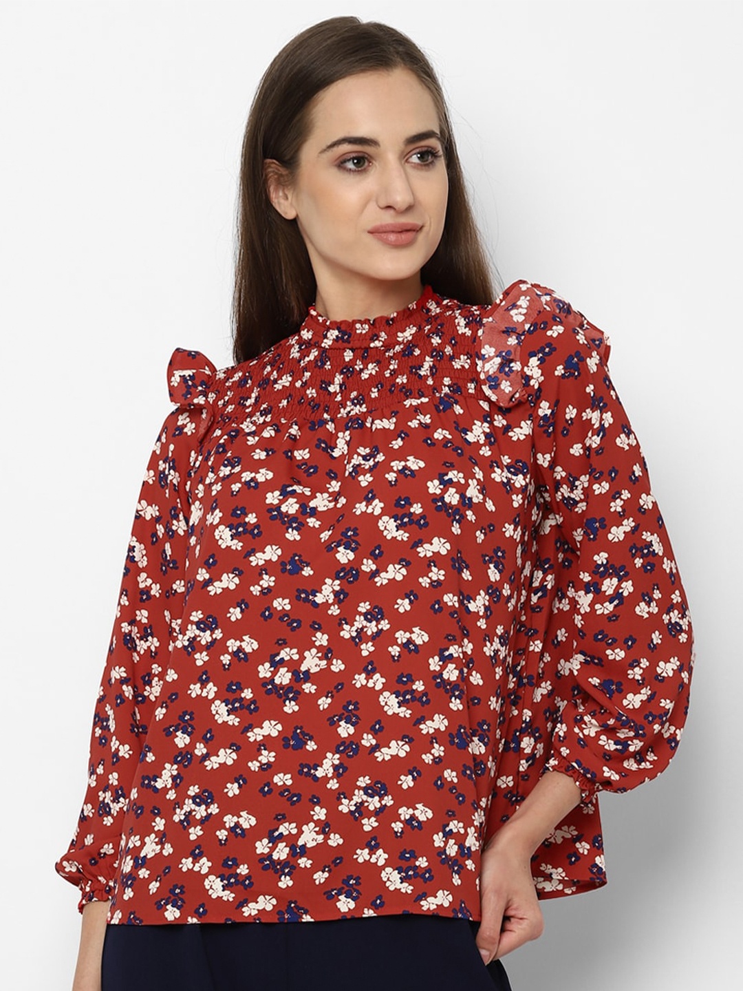 

Allen Solly Woman Maroon Floral Smocked Regular Top