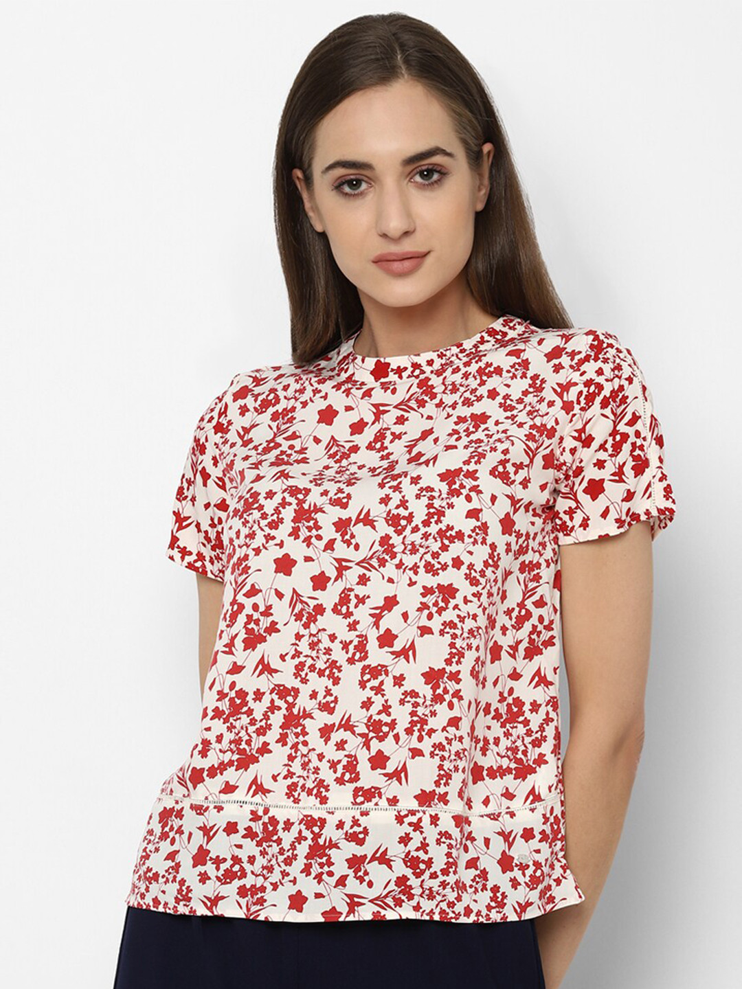 

Allen Solly Woman White & Red Floral Regular Top