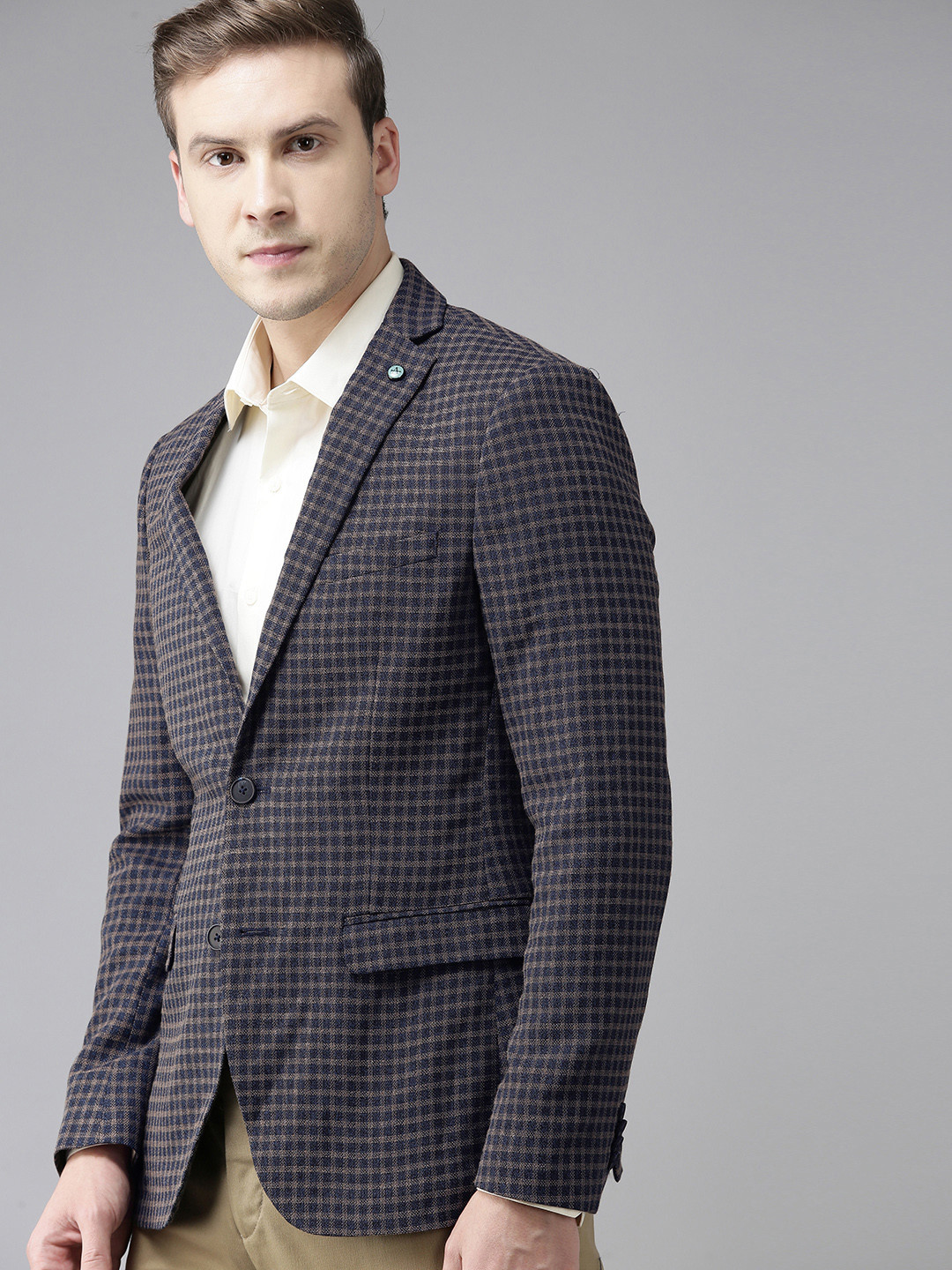 

Arrow Men Blue Checked Slim Fit Single-Breasted Formal Blazer