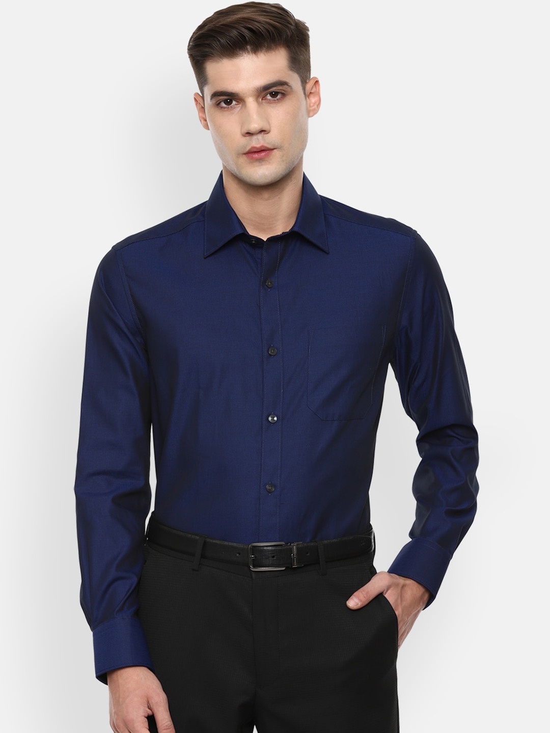 

Louis Philippe Men Navy Blue Self Design Formal Shirt