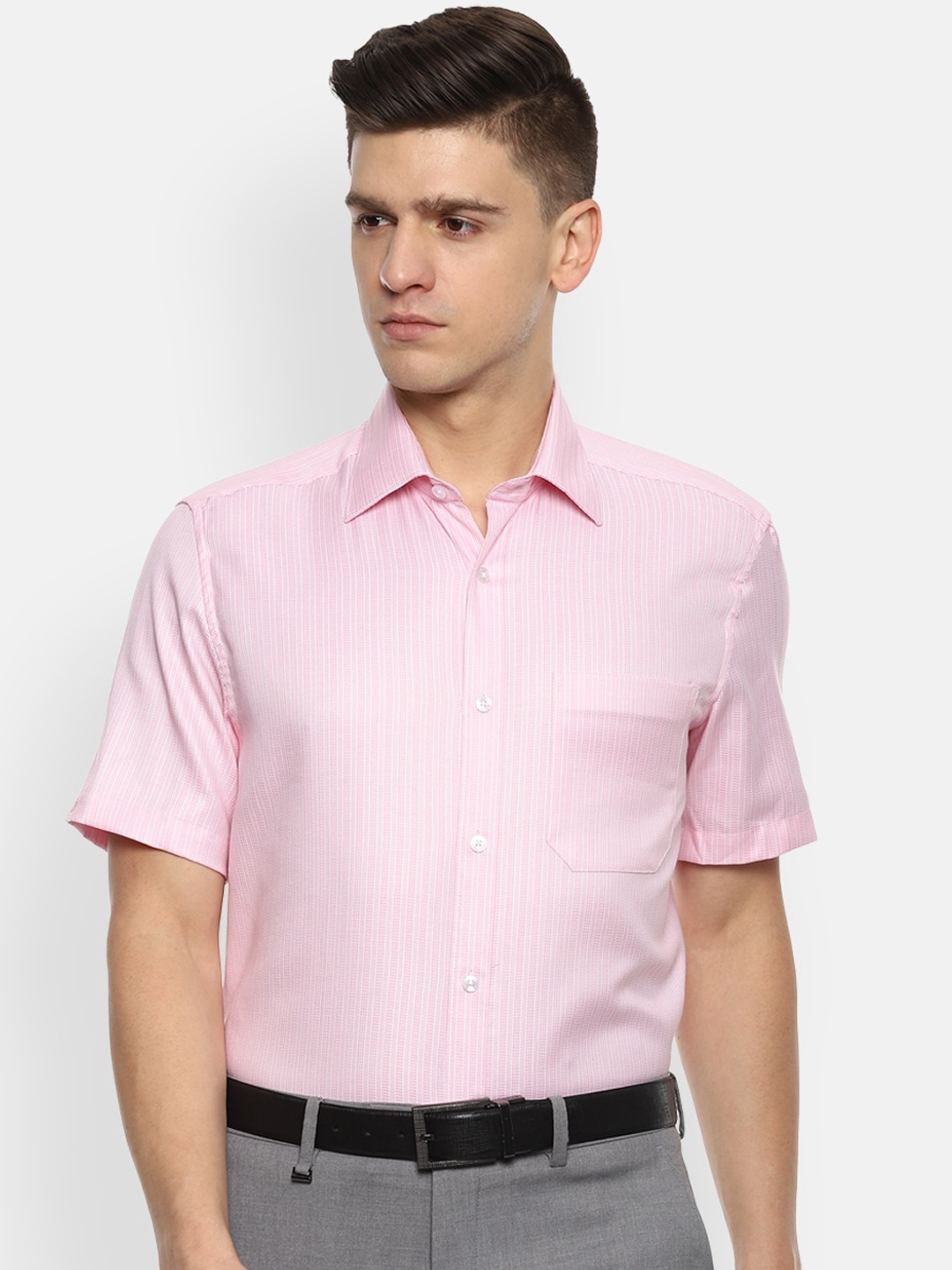 

Louis Philippe Men Pink Self Design Striped Formal Shirt