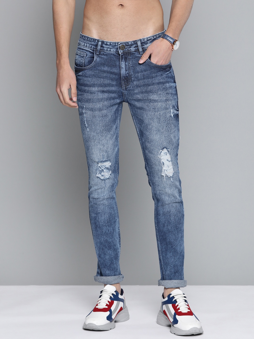 

Harvard Men Blue Skinny Fit Mildly Distressed Heavy Fade Stretchable Jeans