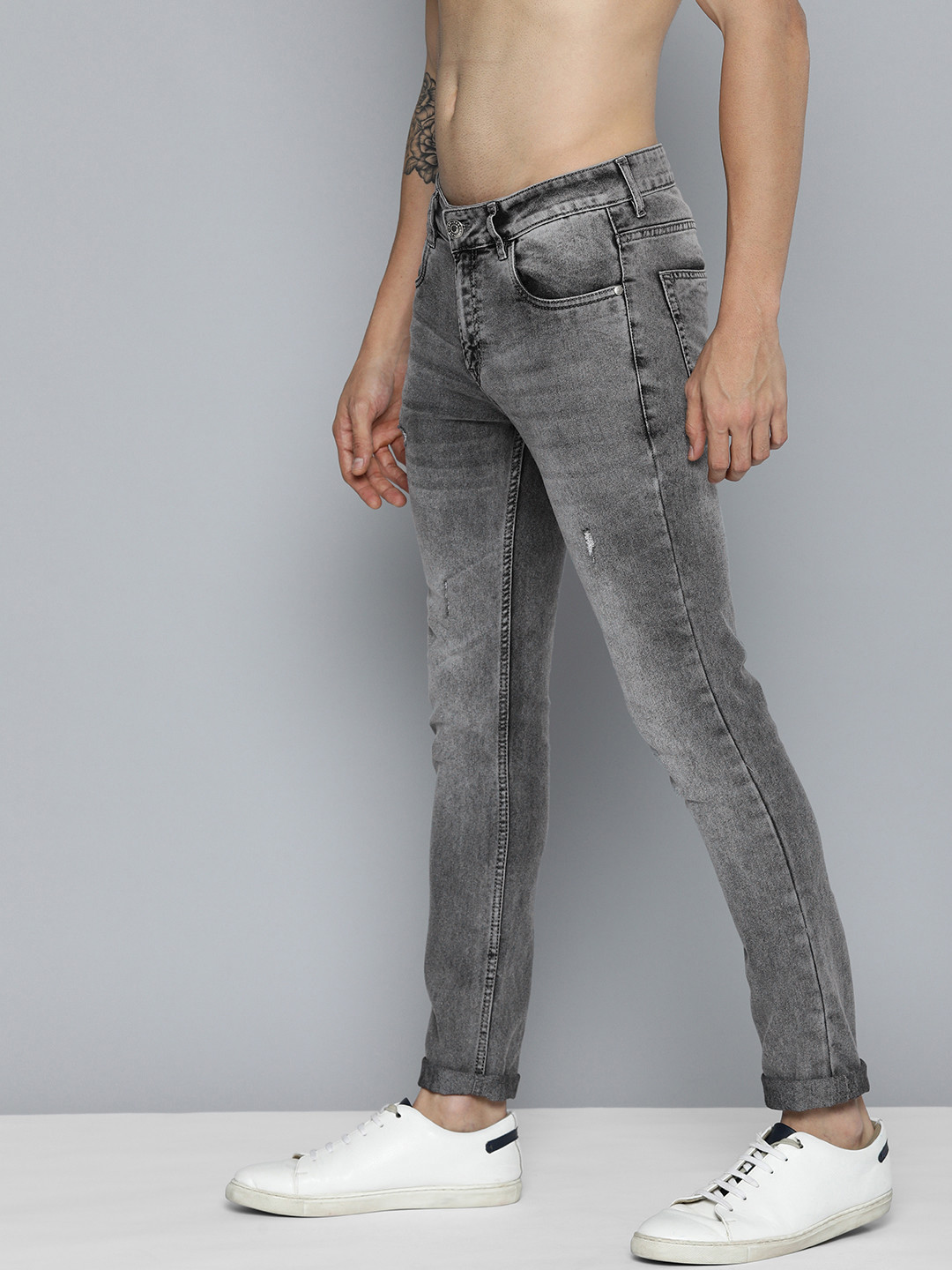 

Harvard Men Grey Skinny Fit Low Distress Light Fade Stretchable Jeans
