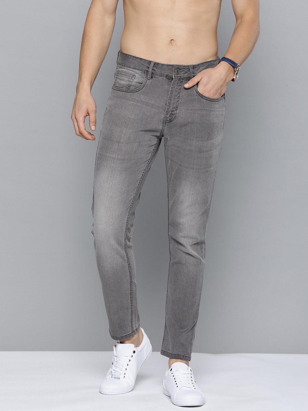 

Harvard Men Slim Tapered Fit Mid Rise Stretchable Jeans, Grey