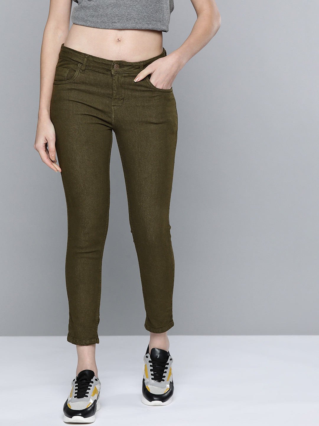 

Harvard Women Olive Green Skinny Fit Stretchable Jeans