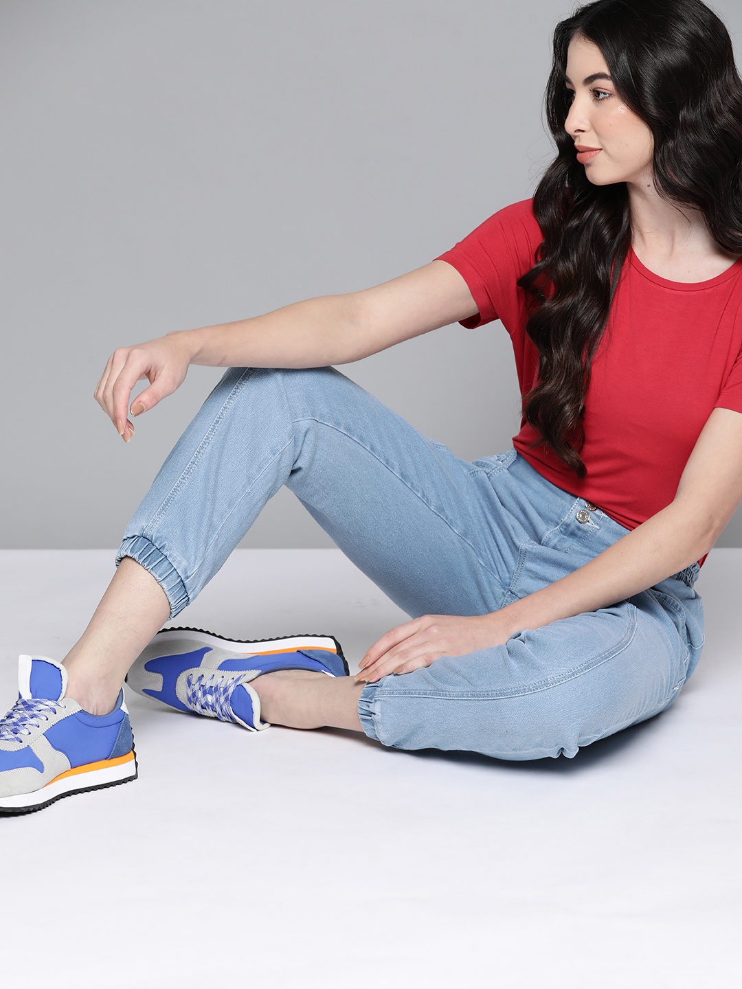 

Harvard Women Blue Wide Leg Light Fade Stretchable Jogger Jeans