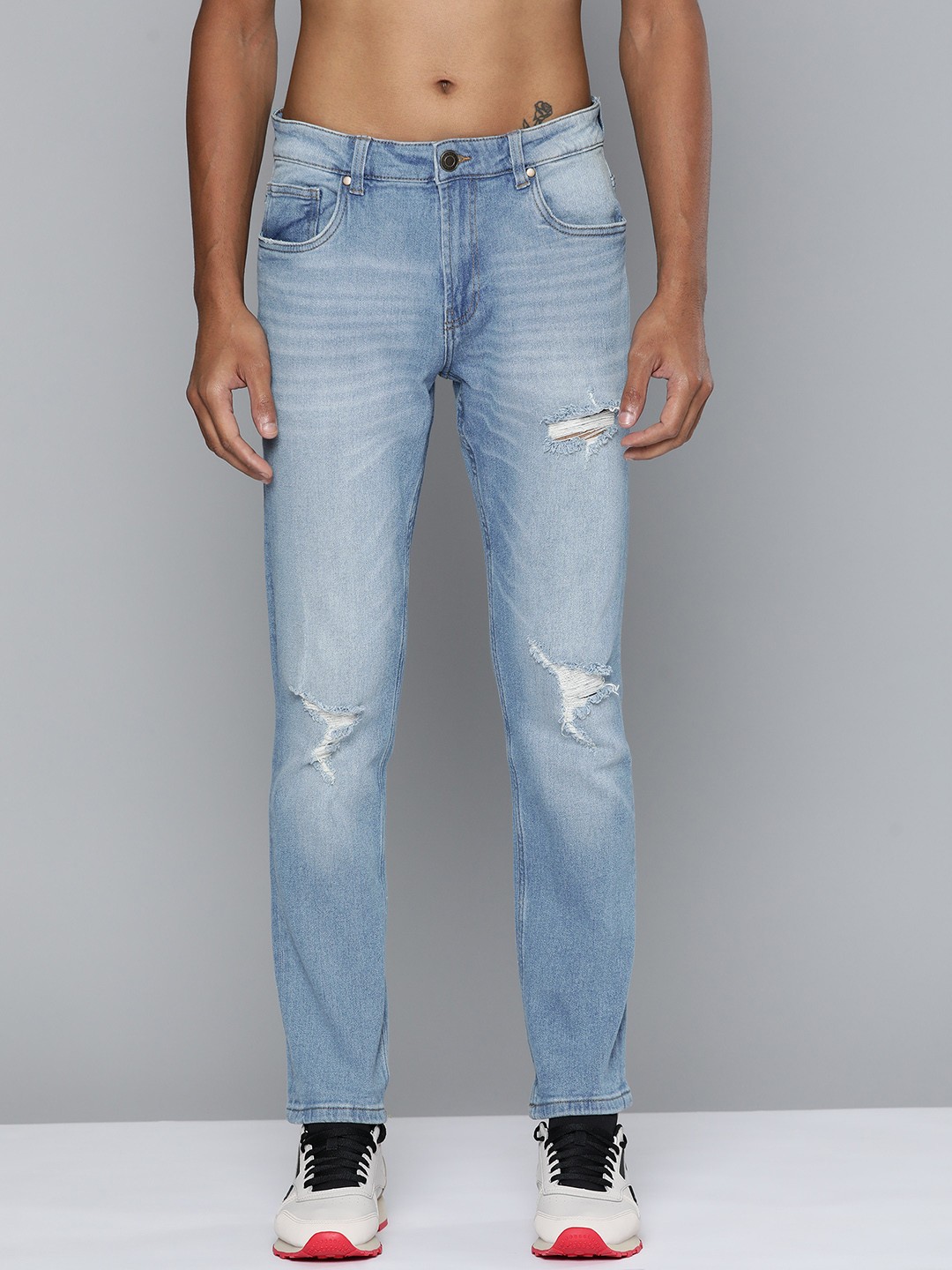 

Harvard Men Blue Slim Fit Low Distress Heavy Fade Stretchable Jeans