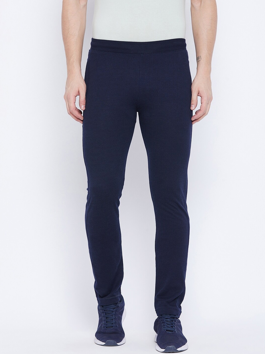 

Okane Men Navy Blue Striped Track Pants