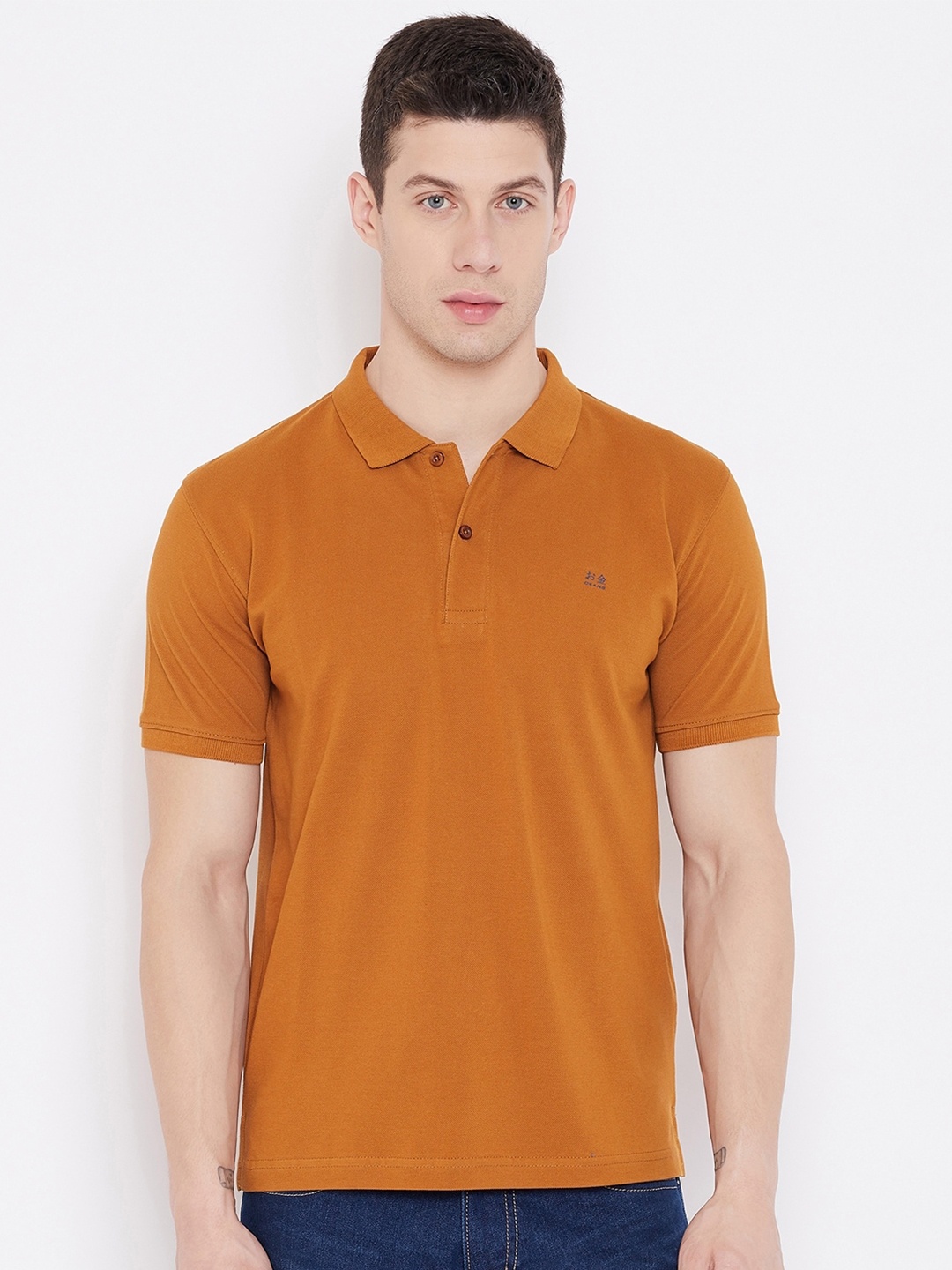 

Okane Men Tan Brown Polo Collar T-shirt