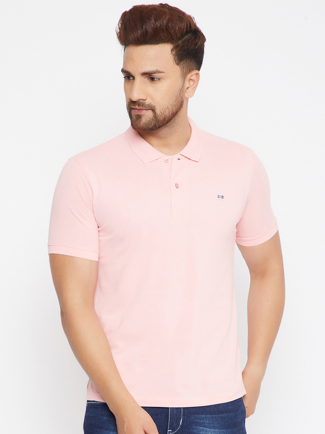 

Okane Men Pink Polo Collar T-shirt