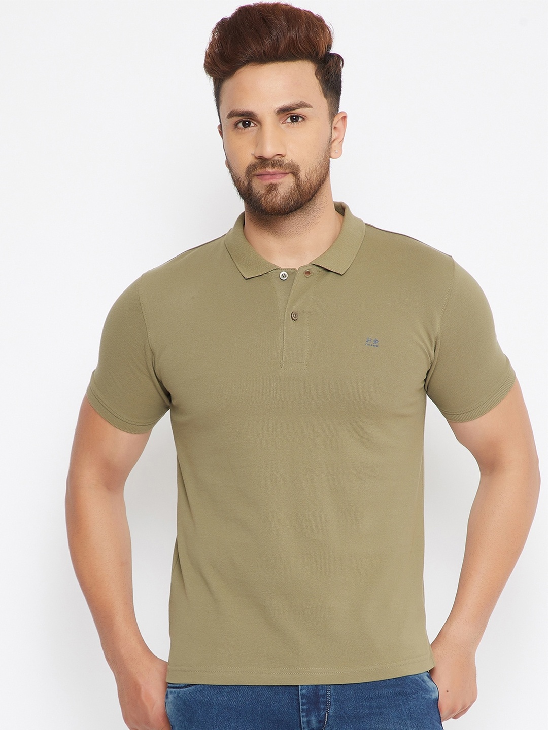 

Okane Men Olive Green Polo Collar T-shirt