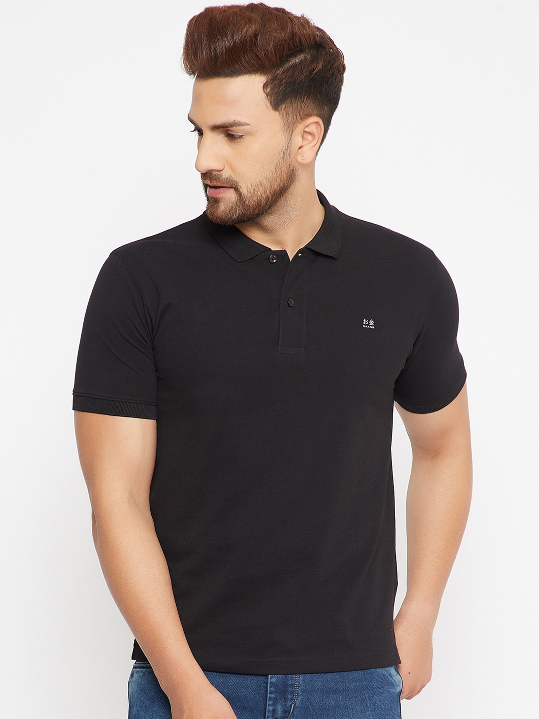 

Okane Men Black Polo Collar T-shirt