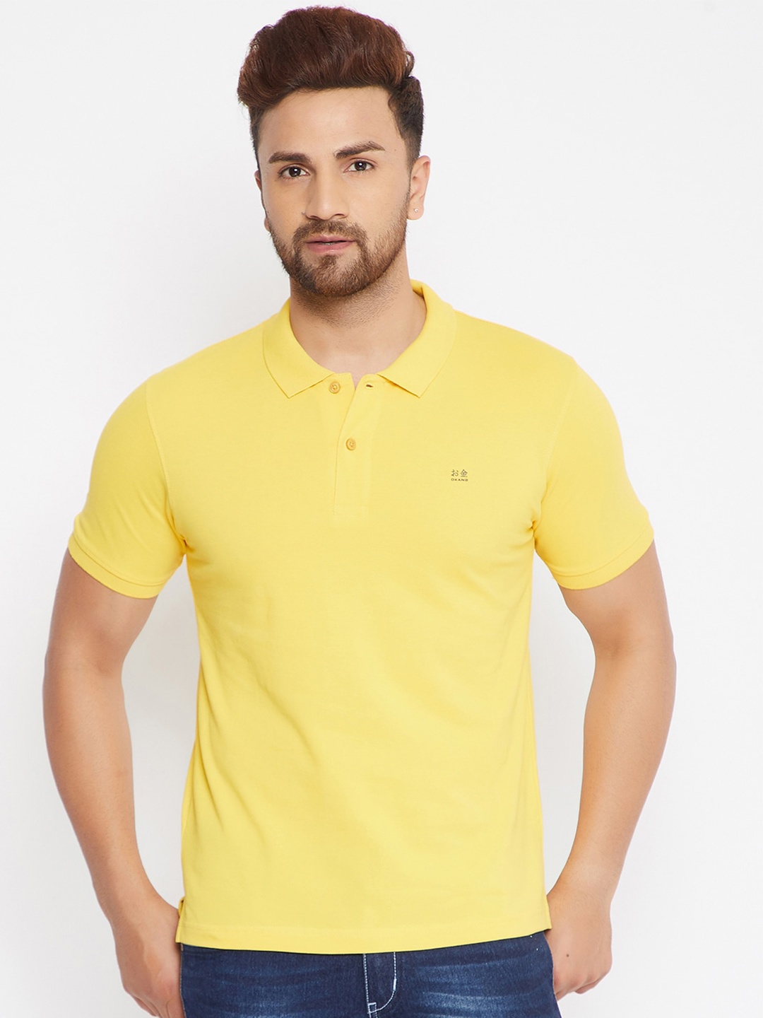 

Okane Men Yellow Polo Collar T-shirt