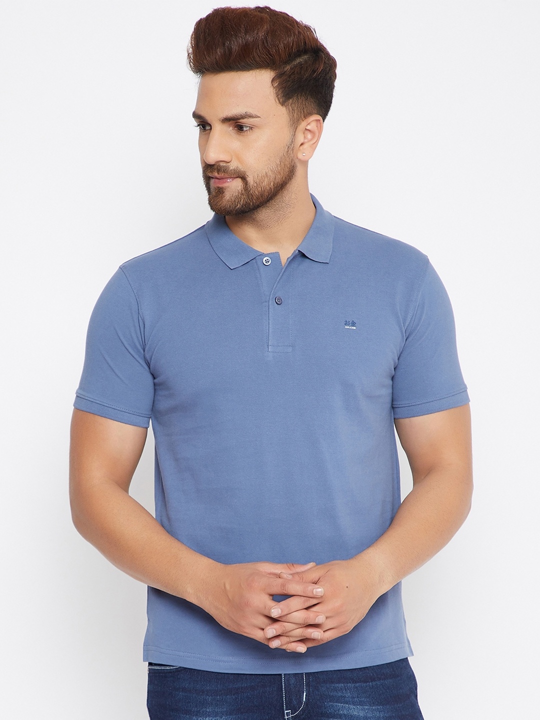 

Okane Men Blue Polo Collar T-shirt