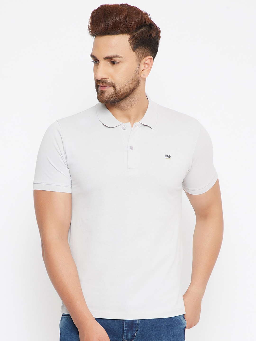 

Okane Men Grey Polo Collar T-shirt
