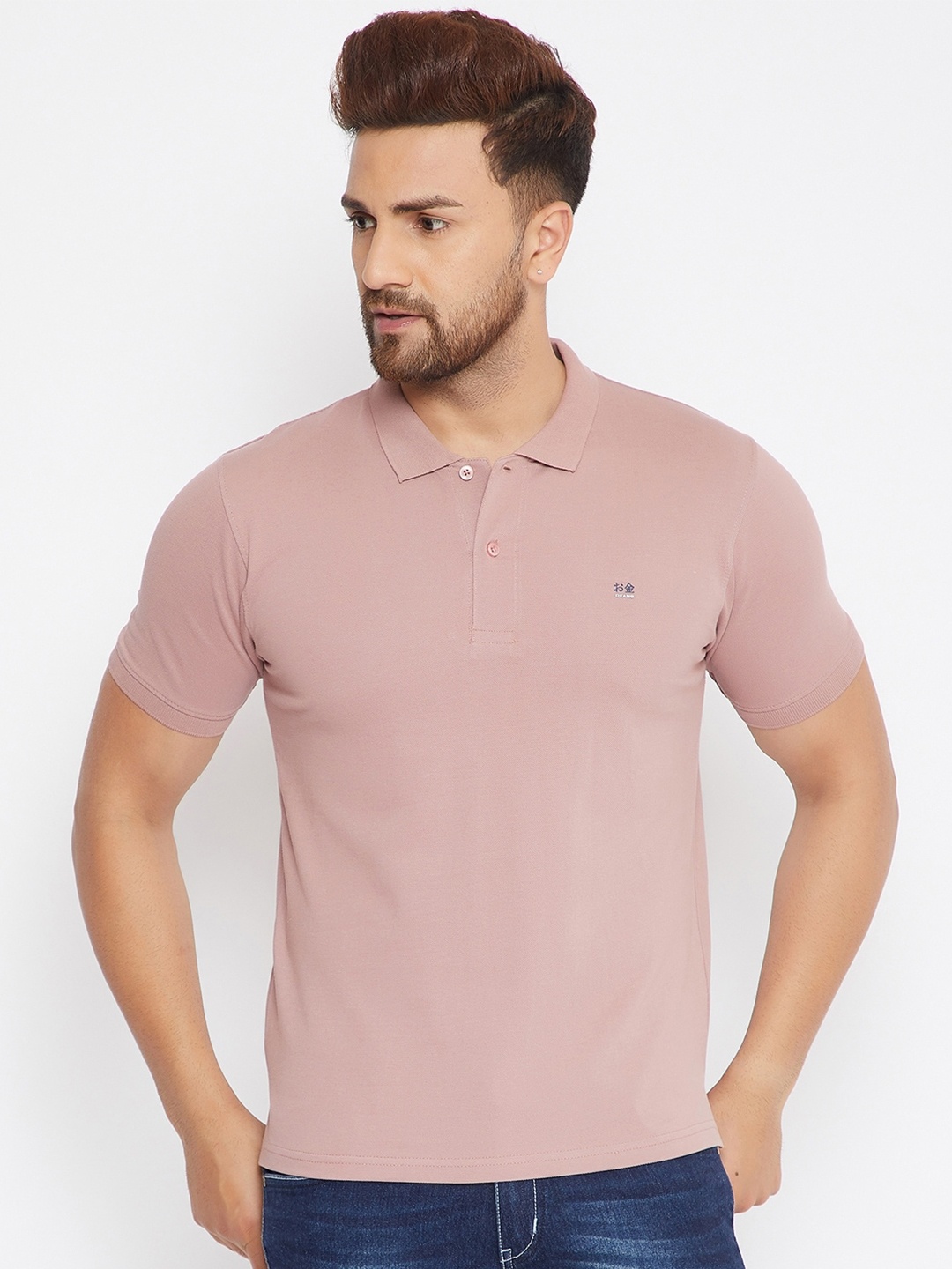 

Okane Men Pink Polo Collar T-shirt