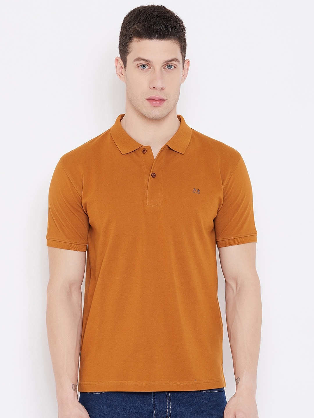 

Okane Men Tan Brown Polo Collar T-shirt