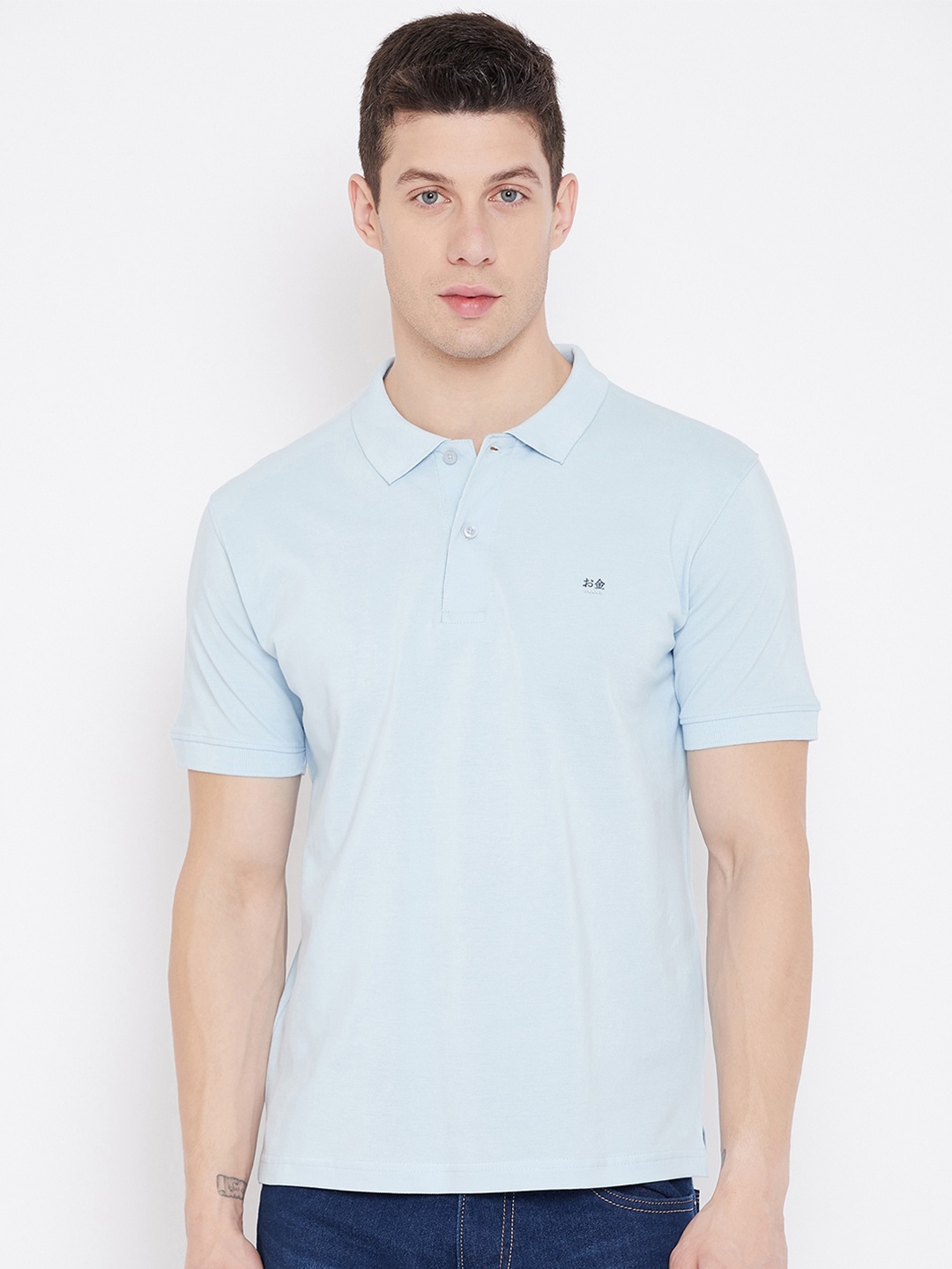 

Okane Men Blue Polo Collar T-shirt