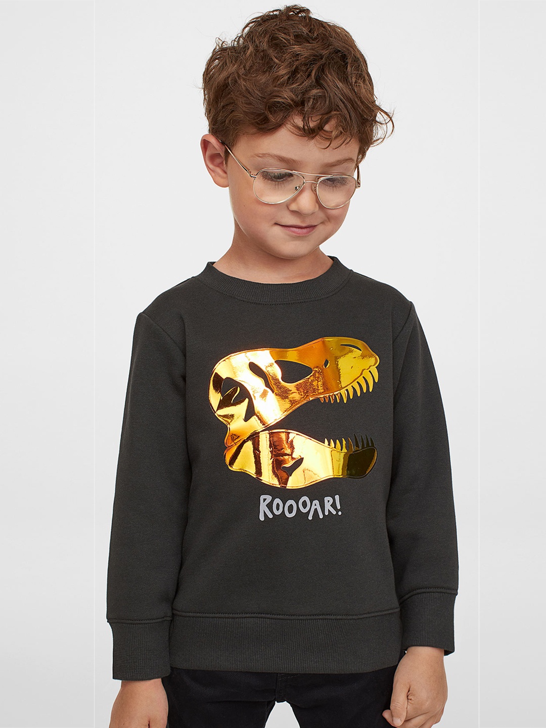 

H&M Boys Charcoal Grey & Golden Motif-Detail Sweatshirt