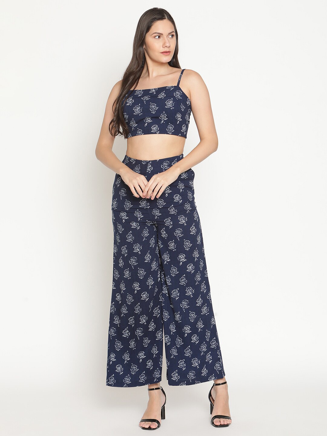 

THREAD MUSTER Navy Blue & Off White Printed Two-Piece