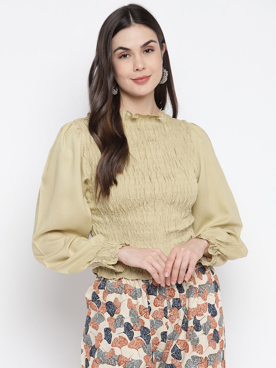 

Aawari Women Beige Smocking Regular Top