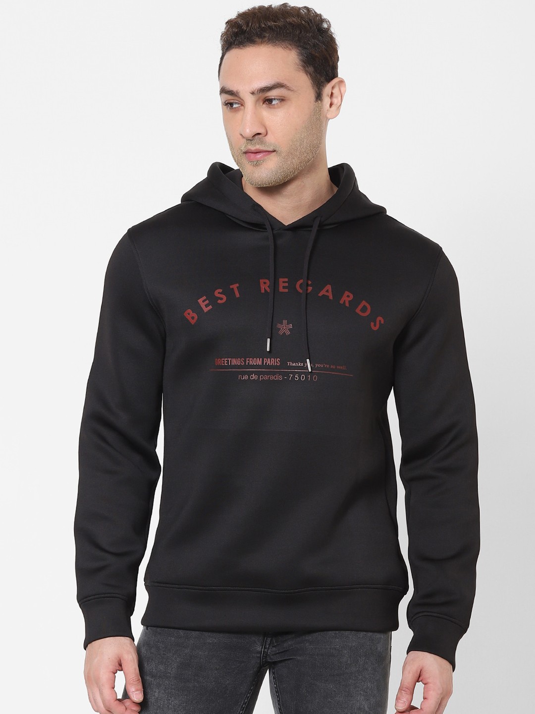 

Celio Men Black Typography Printed Hooded Sweatshirt