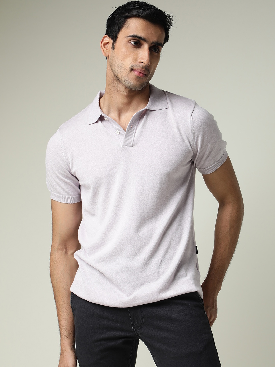 

RARE RABBIT Men Ark Slim Fit Cotton Polo Collar T-Shirt, Lavender