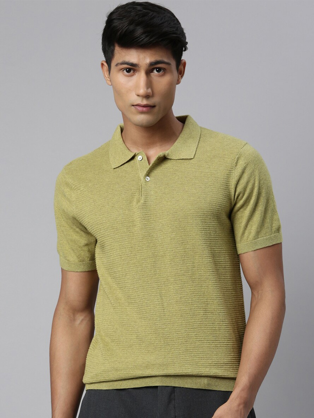 

RARE RABBIT Men Olive Green Polo Collar T-shirt