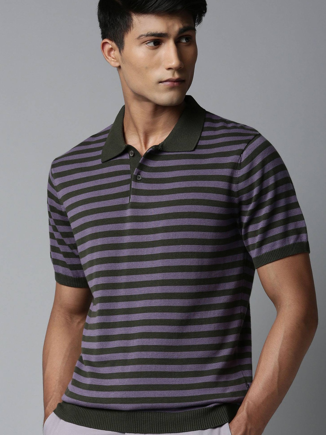 

RARE RABBIT Men Mreks Slim Fit Striped Polo Collar T-Shirt, Olive