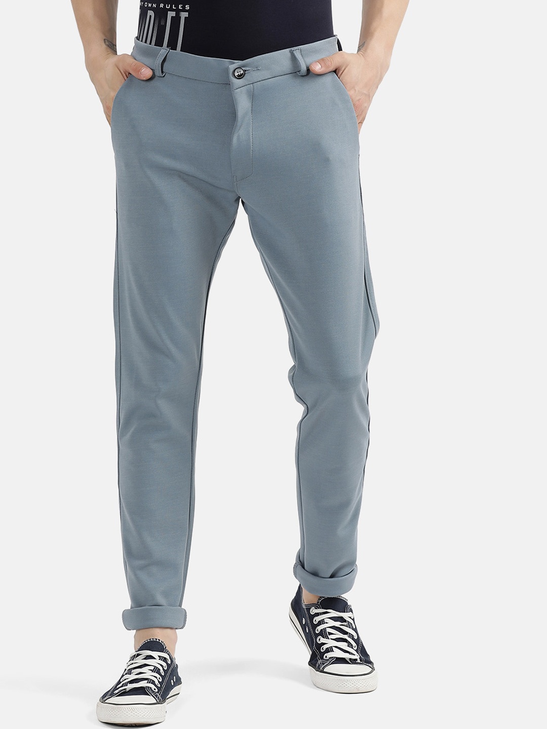 

V2 Value & Variety Men Grey Cotton Chinos Trousers