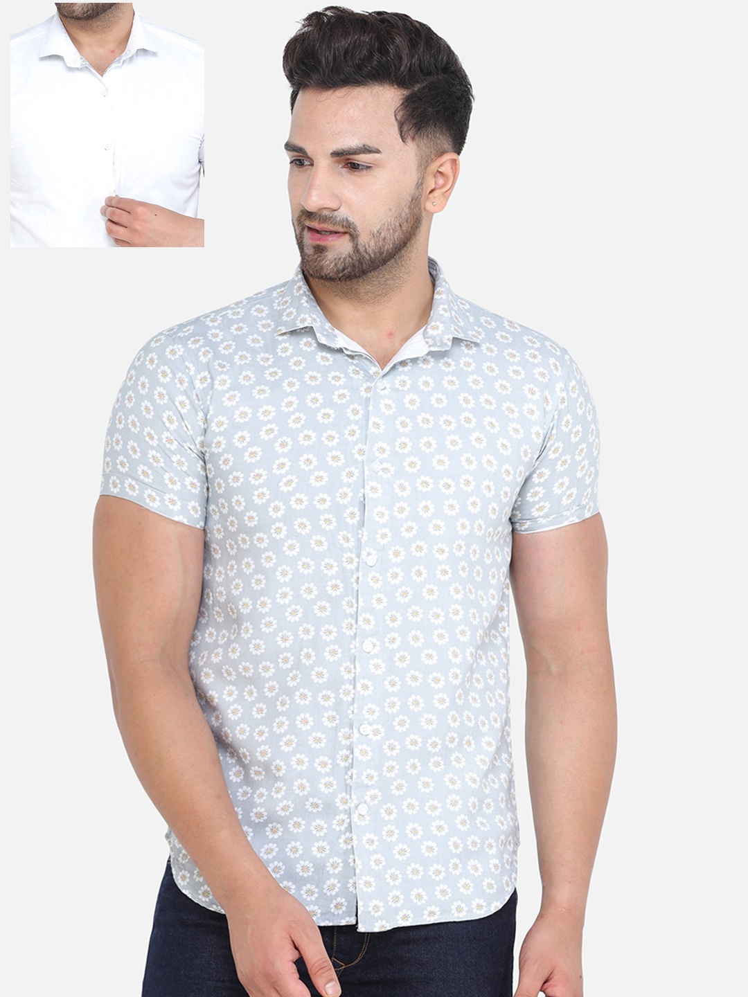 

COLVYNHARRIS JEANS Men Blue Slim Fit Floral Printed Casual Reversible Shirt