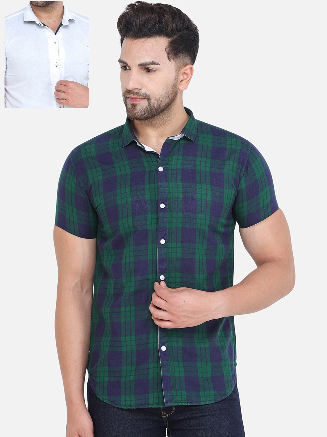 

COLVYNHARRIS JEANS Men Green Slim Fit Checked Casual Reversible Shirt